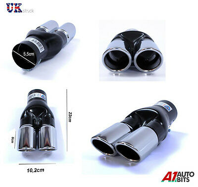 AB1 flexzon Universal Sport Dual Twin Exhaust Pipe Muffler Trim Pipe Tail Tip Black 