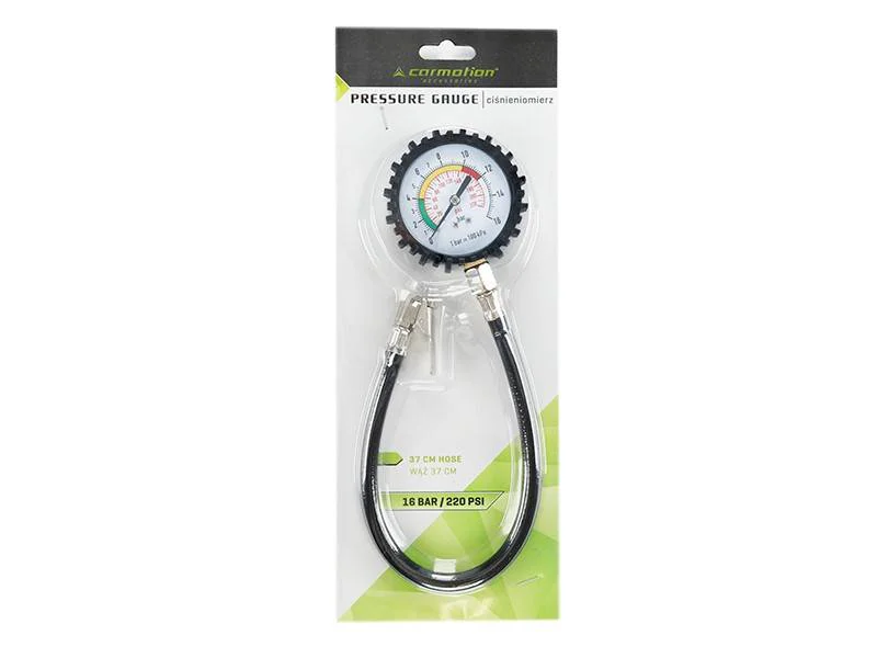 Professional tyre pressure gauge 15 BAR / 220 PSI with flexible rubber hose and metal nozzle for cars SUVs and trucks. - Image 2