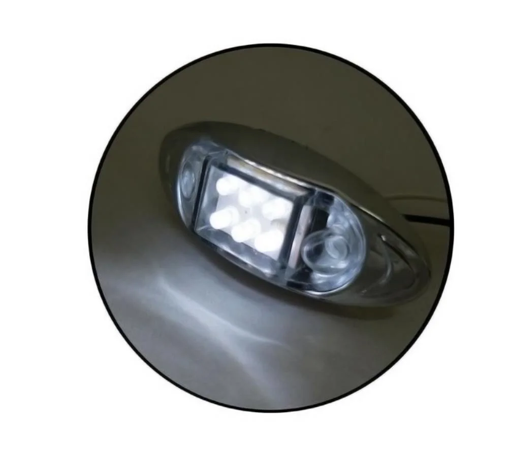 White LED side marker / indicator light - running light for trucks lorries & trailers with 6 LEDs - 24V - 100mm x 42mm - chrome body - Image 2